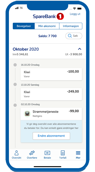 Strømmetjenester i mobilbanken.