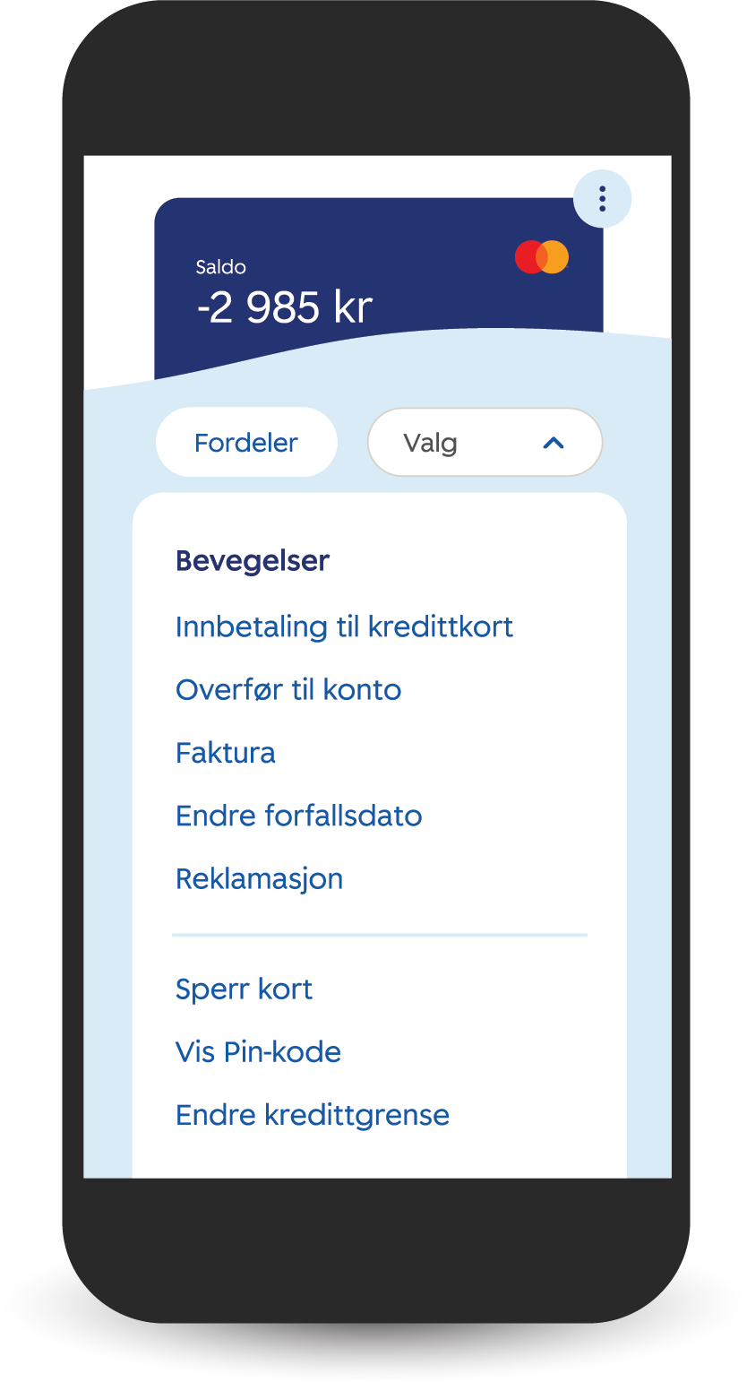 Skisse av mobilbank med MasterCard. Skjermbilde